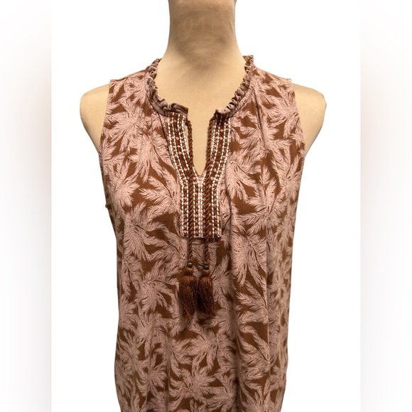 J Jill Bellissima Tasseled Top Peasant Blouse Tassel Split Neck Floral Sz Medium - Picture 3 of 11